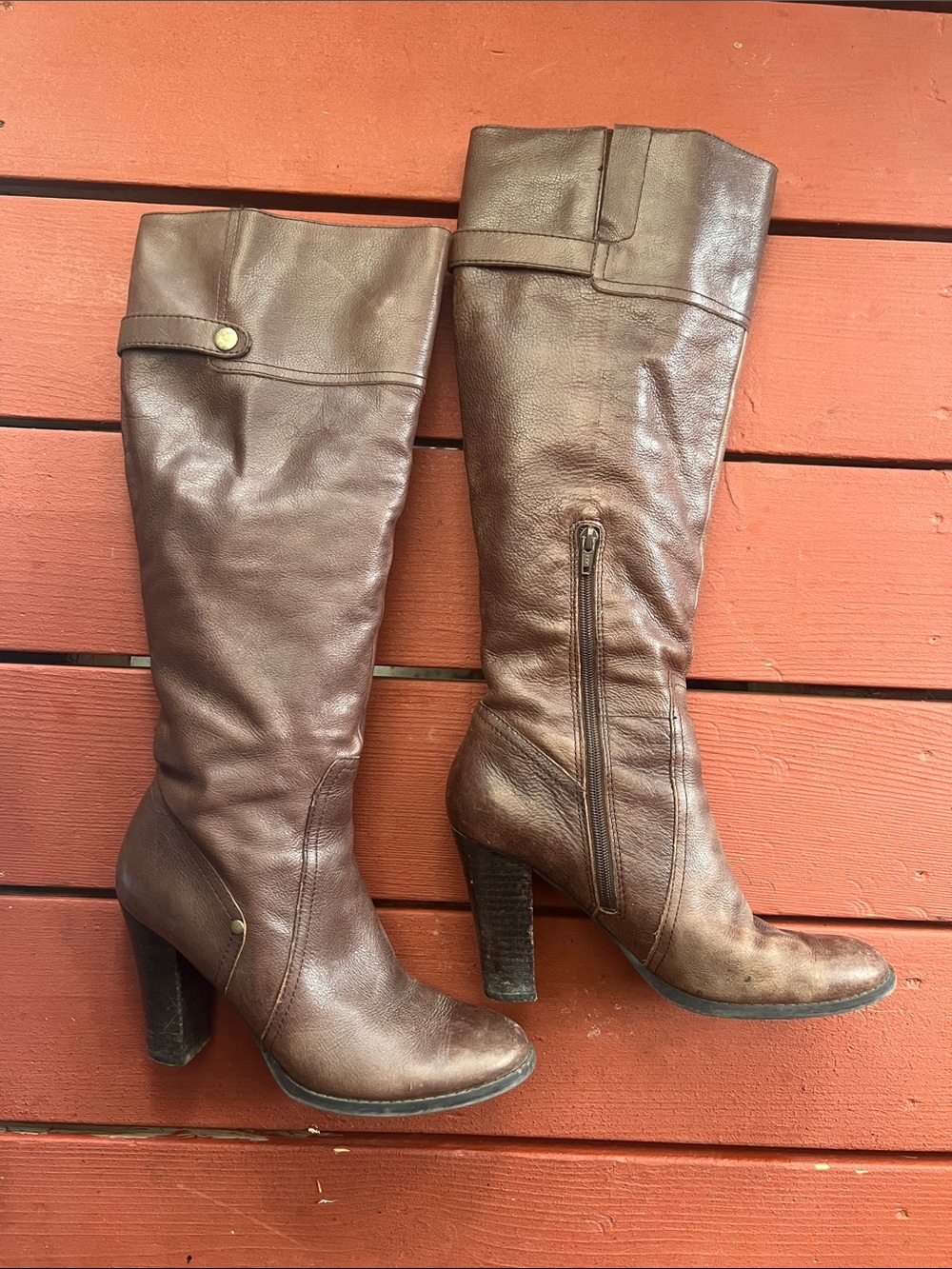 Nine West Genuine Leather Brown High Heel Knee Boots
